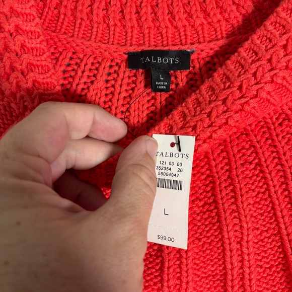 NWT‎ Talbots Women's Coral Red Knit Crew Neck Sweater Leaf Pattern Size L $99 - Picture 9 of 13